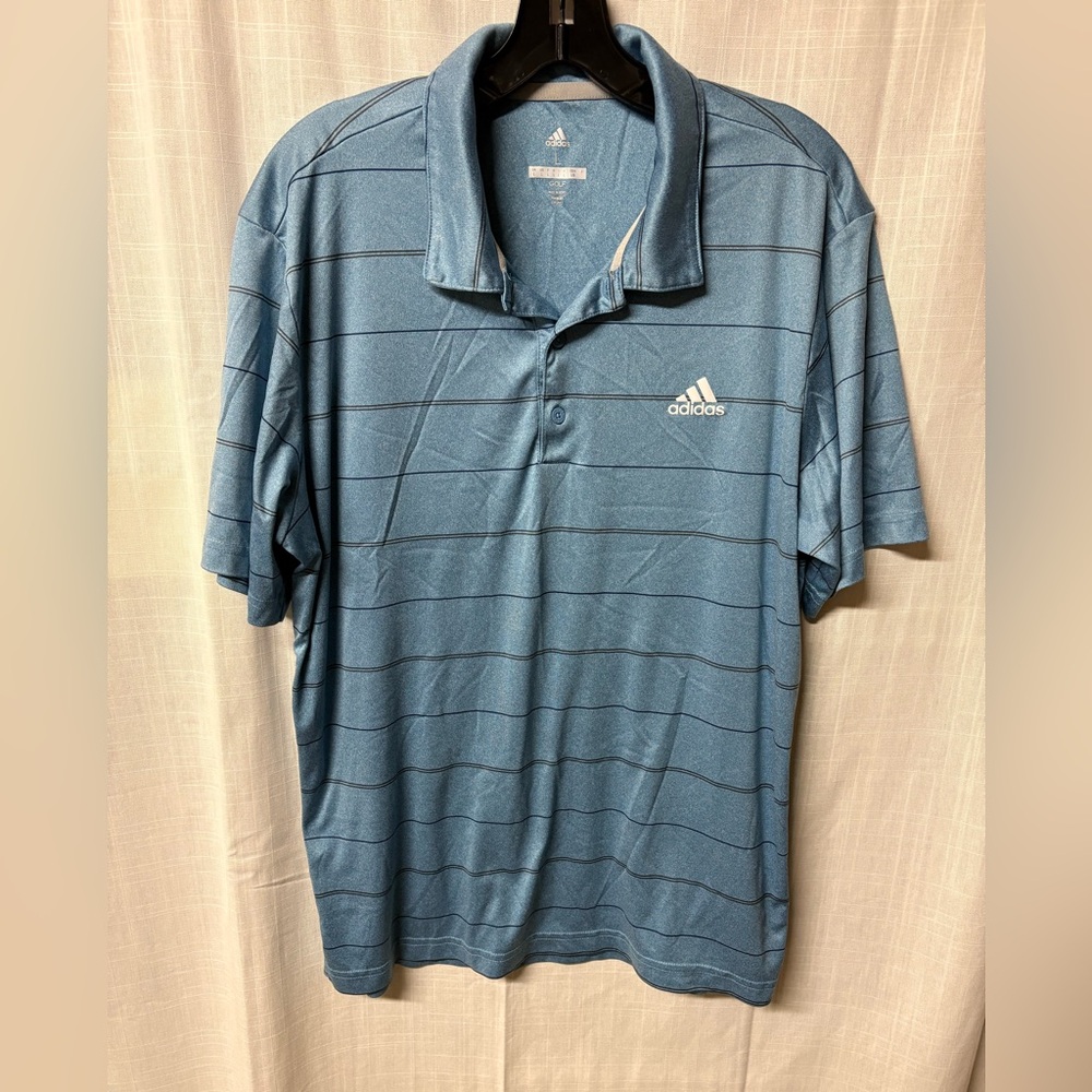Adidas Men's Striped Blue Polo Shirt